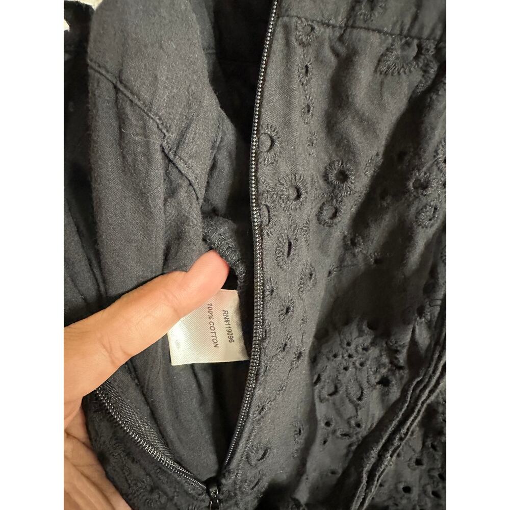 Nightcap Clothing Apron Jumpsuit in Black size 2/S Eyelet Flutter Sleeve - Picture 16 of 16